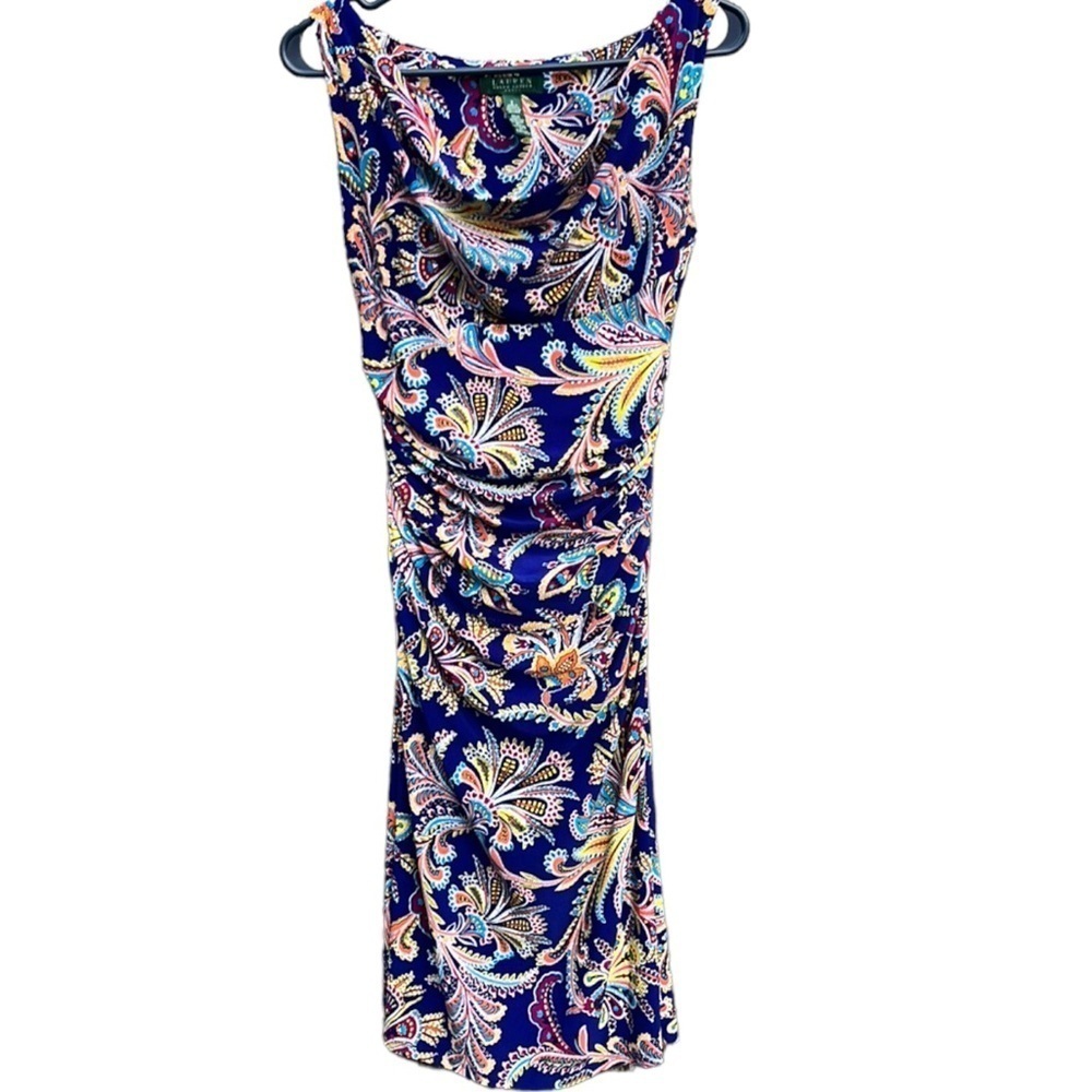EUC Ralph Lauren Stretch Ruched Sleeveless Dress Size 2